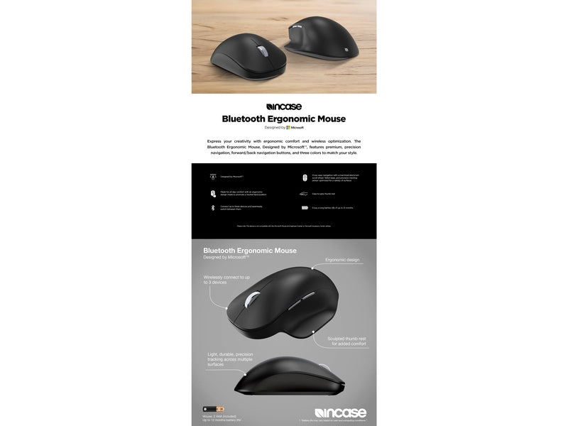 Incase Bluetooth Ergonomic Mouse - Black - Designed by Microsoft™