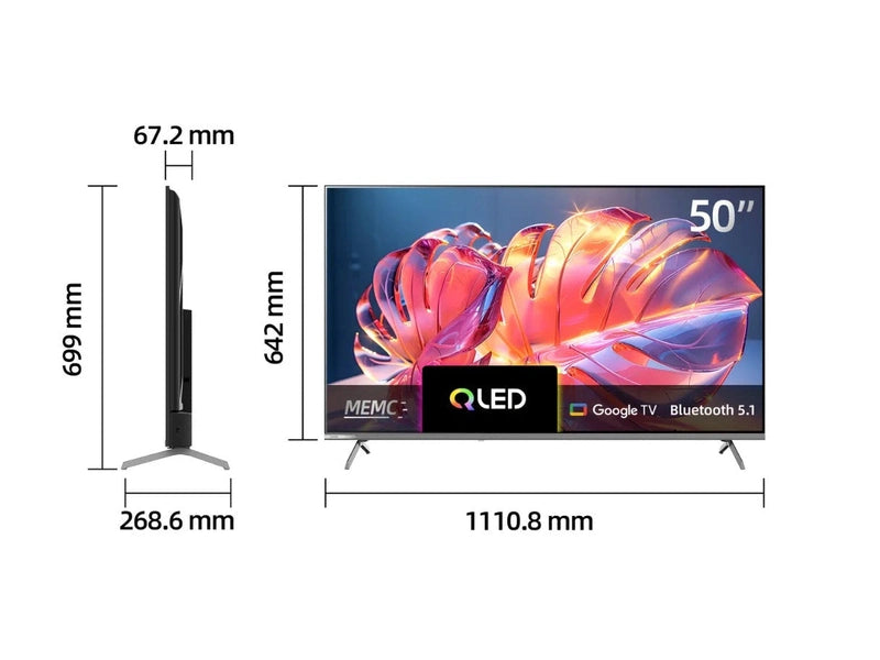 CHiQ U50QM10 50" QM10 4K UHD 330nit QLED Smart Google TV, HDR10/HLG, Dolby Vision/Atmos/DAP/DBX, 200x200 VESA 3 Year Warranty