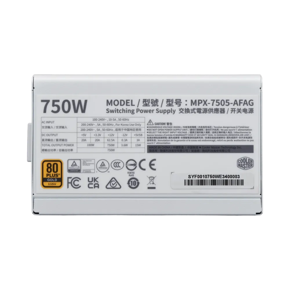 Cooler Master Elite Gold 750 750W 80+ Gold Fully Modular ATX 3.1 Power Supply - White Edition