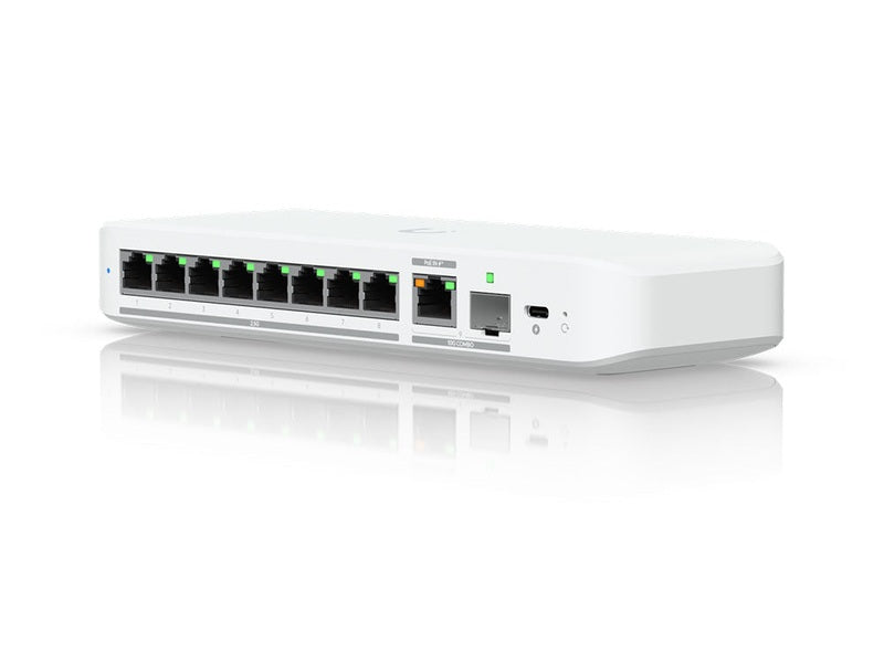 Ubiquiti Flex 2.5G, Flexible, 8-port 2.5 GbE Switch,10 GbE RJ45/SFP+ Combination Uplink Port, Powered With USB-C /PoE+ adapter, USW-FLEX-2.5G-8
