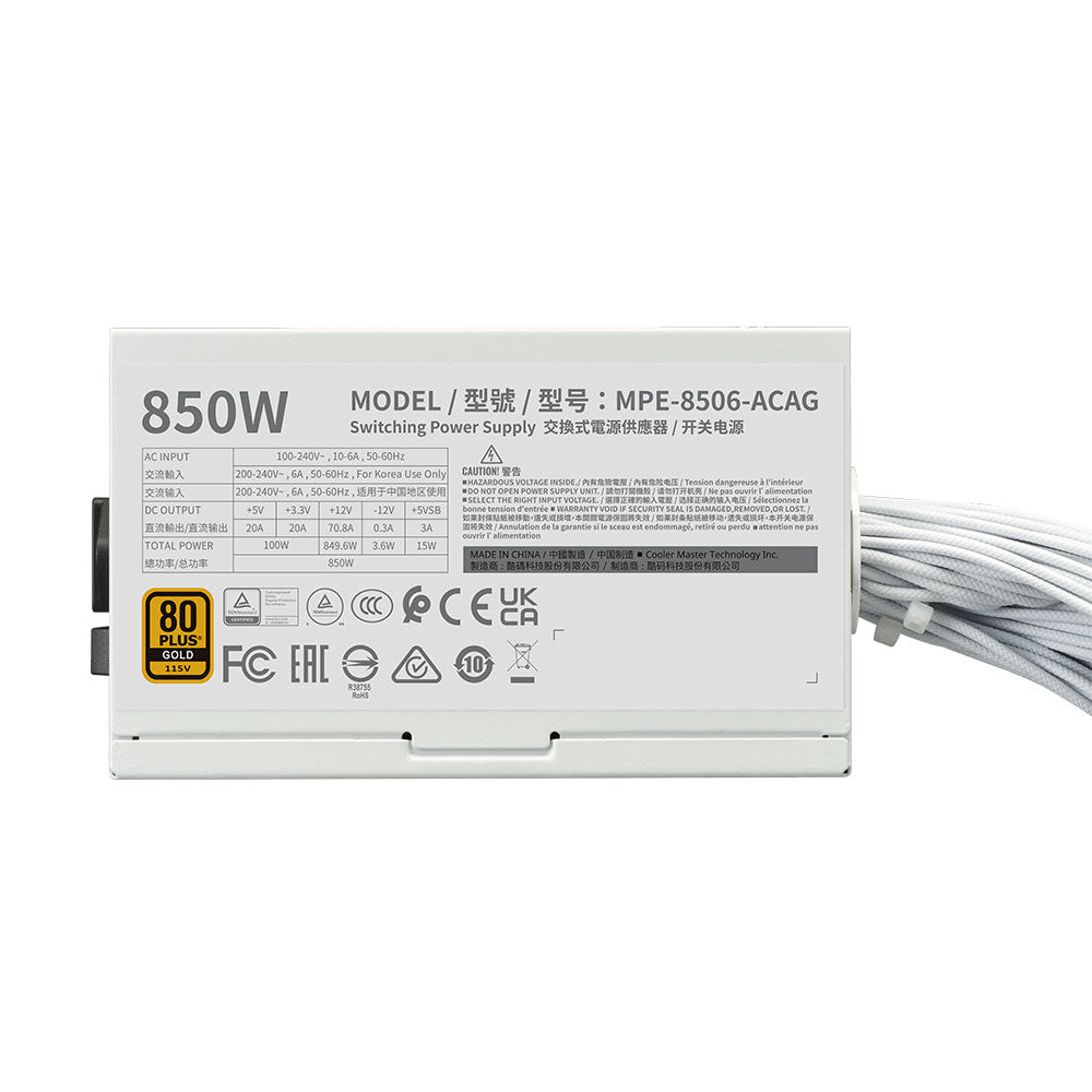 Cooler Master MWE Gold 850W V3, ATX 3.1 Power Supply - White Edition