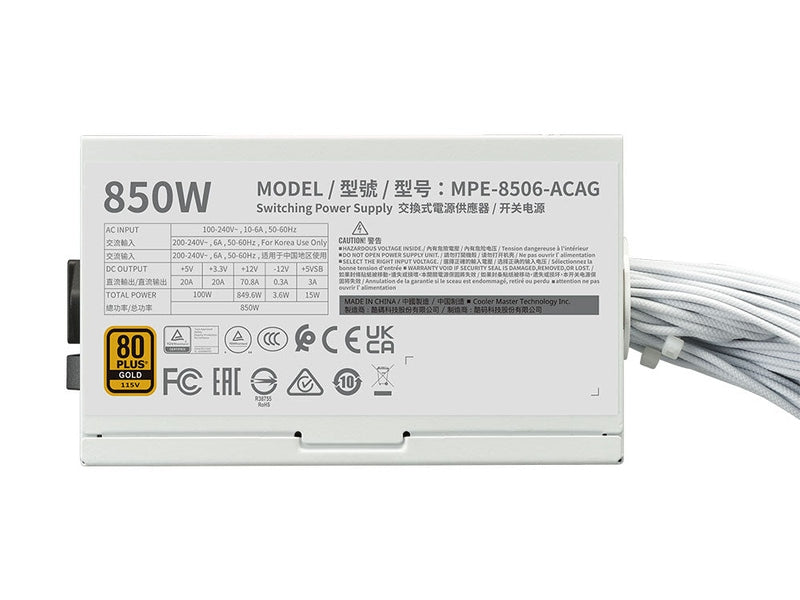 Cooler Master MWE Gold 850W V3, ATX 3.1 Power Supply - White Edition