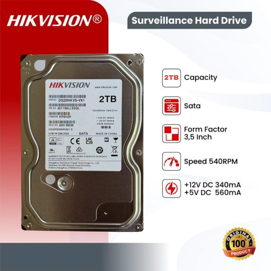 Hikvision DS20HKVS-VX1 2TB 3.5in 5400rmp SATA Surveillance Hard Drive
