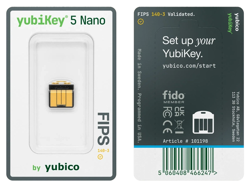 Yubico YubiKey 5 Nano FIPS 140-3 USB-A Security Key (No NFC