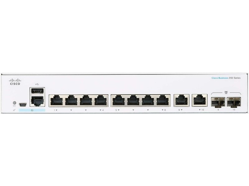 Cisco CBS350 8 Ports Manageable Ethernet Switch, Full PoE, GE, EXT PS, 2x1G SFP Combo