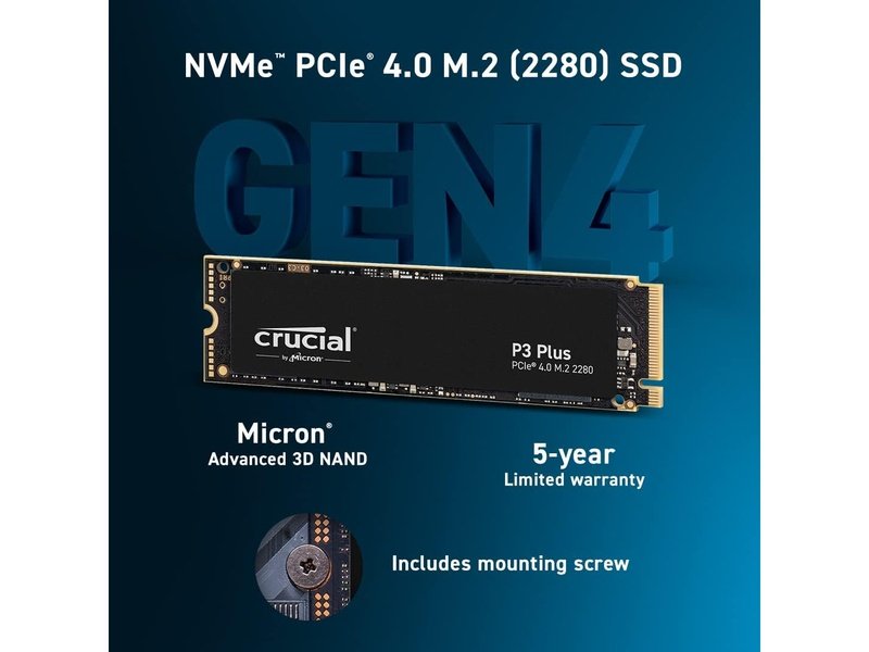 Crucial P3 Plus 500GB M.2 NVMe PCIe 4.0 SSD