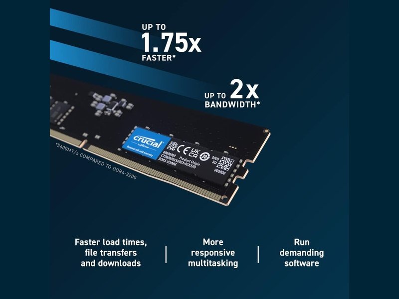 Crucial 16GB 1x16GB DDR5 UDIMM 5200MHz CL42 Memory