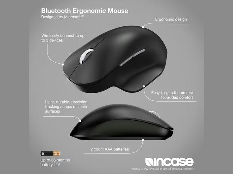 Incase Bluetooth Ergonomic Mouse - Black - Designed by Microsoft™