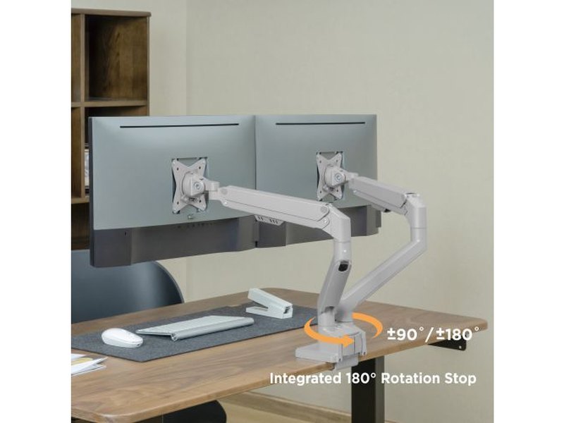 Brateck Dual Monitor Thin Gas Spring Monitor Arm Fit Most 17"-32" Monitors, Up to 9kg per screen VESA 75x75/100x100 Matte Silver