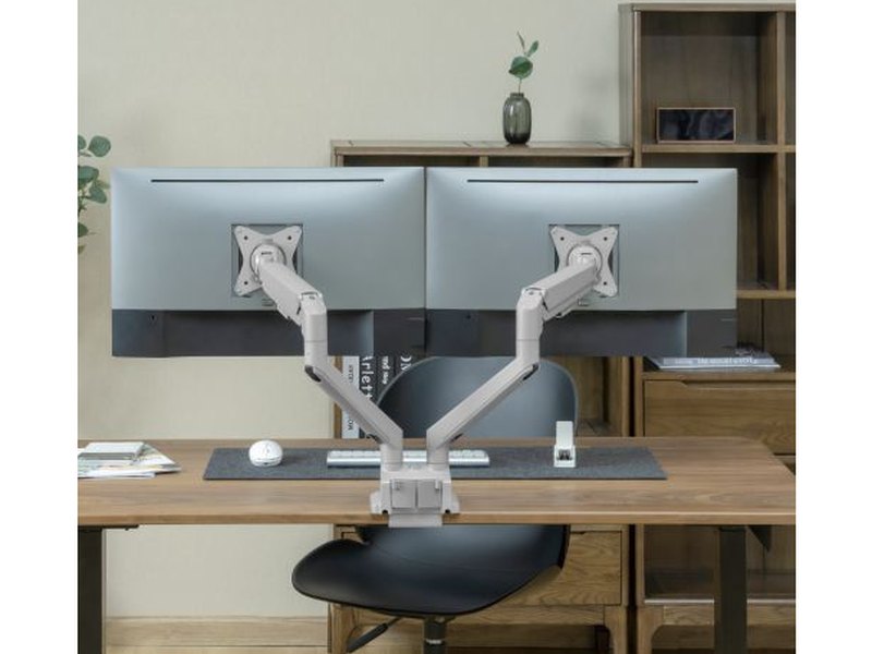 Brateck Dual Monitor Thin Gas Spring Monitor Arm Fit Most 17"-32" Monitors, Up to 9kg per screen VESA 75x75/100x100 Matte Silver