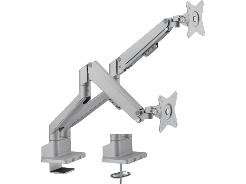 Brateck Dual Monitor Thin Gas Spring Monitor Arm Fit Most 17"-32" Monitors, Up to 9kg per screen VESA 75x75/100x100 Matte Silver