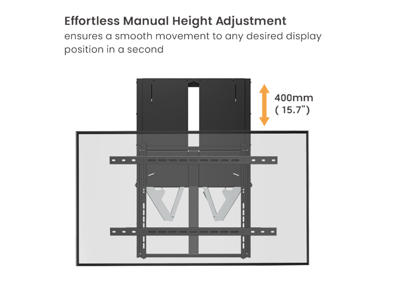 Brateck Manual Height-Adjustable Display Wall Mount for most 75"-90" TVs Weight Capacity: 60~90kg, VESA Compatible: 200x200 up to 800x600 Matte Black