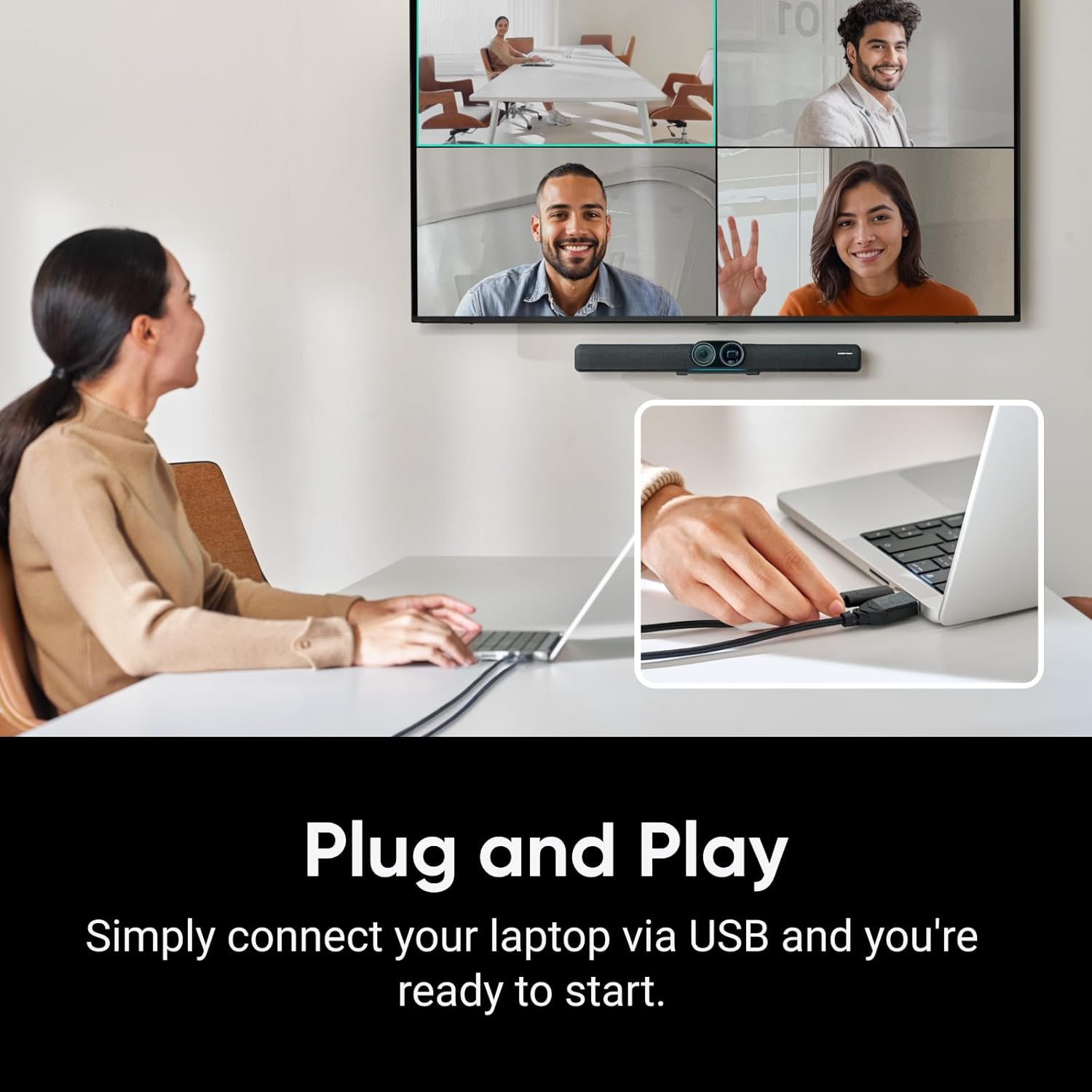 Insta360 Connect - AI Conference Room System with Android OS, Zoom Certified, Dual-4K Cameras, Speaker Tracking, 14-Mic Array, Voice Pickup to 33ft, Whiteboard Mode, Work with Teams/Google Meet/Webex