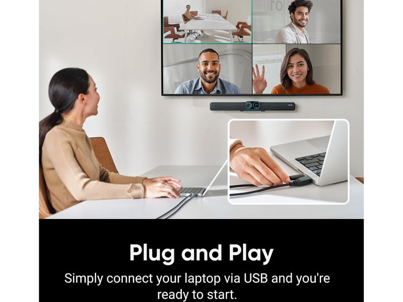 Insta360 Connect - AI Conference Room System with Android OS, Zoom Certified, Dual-4K Cameras, Speaker Tracking, 14-Mic Array, Voice Pickup to 33ft, Whiteboard Mode, Work with Teams/Google Meet/Webex