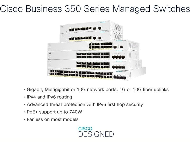 Cisco Business CBS350 48 Ports Manageable Ethernet Switch, PoE, 4x10G SFP+