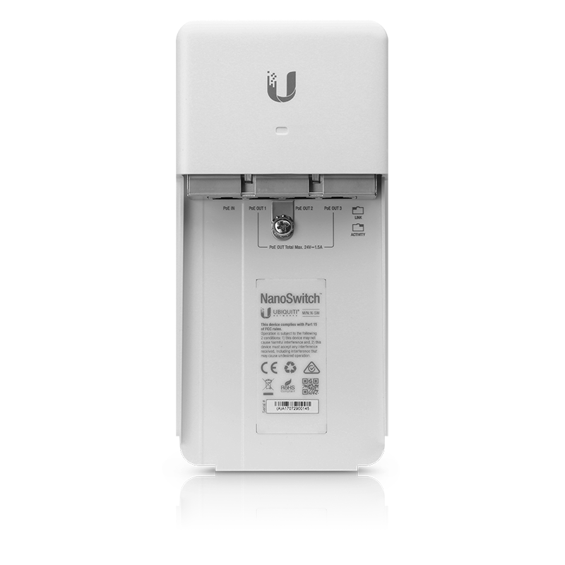 Ubiquiti NanoSwitch, N-SW, With Four Gigabit Ethernet Ports, Outdoor, Weather-resistant Enclosure,