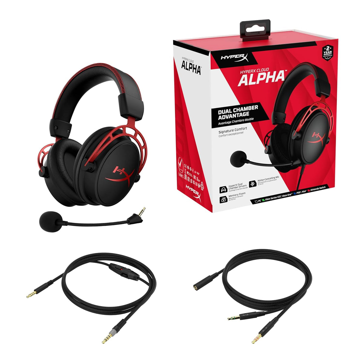 HP HyperX Cloud Alpha Gaming Headset, detachable bradide Cable with in-line audio control, multi-platform compatibility 4P5L1AB#UUF
