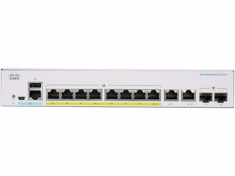 Cisco CBS350 8 Ports Manageable Ethernet Switch, Full PoE, GE, 2x1G SFP Combo