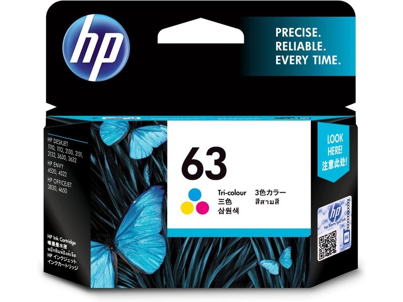 HP 63 Genuine Original Tri-Color Printer Ink Cartridge works with HP OfficeJet 4600, 5200, HP DeskJet 2100, 3600 and HP ENVY 4500 Series - F6U61AA