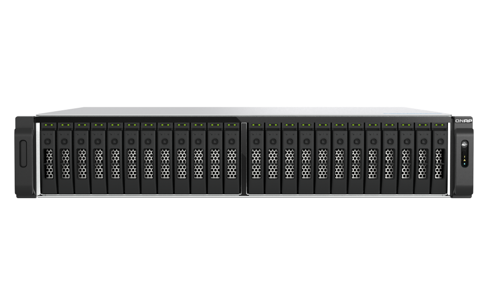 QNAP TS-h3077AFU-R7-64G2U 30-bay 2.5" SATA all flash NAS AMD Ryzen 7700/Ryzen Pro 7745 8-core/16 thread processor up to 5.3 GHz 64GB DDR5 non-ECC RAM