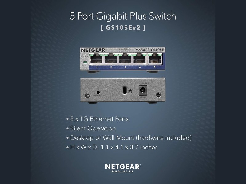 Netgear 5-Port Gigabit Ethernet Plus Switch - GS105E