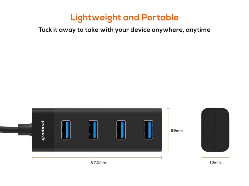 mbeat USB-C to 4-Port 3.0 Hub - Black