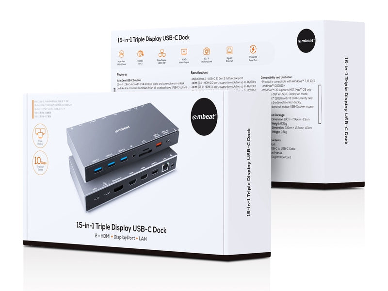 mbeat 15-in-1 Triple Display USB-C Dock