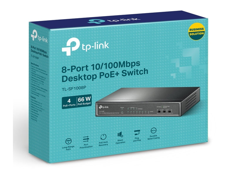 TP-Link TL-SF1008P 4-Port PoE+ 66W 10/100Mbps Desktop Switch with 4-Port RJ45