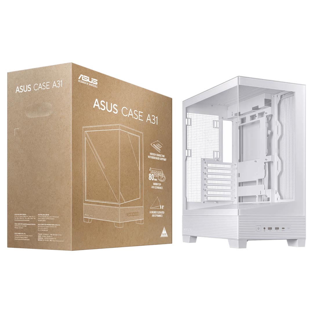 ASUS A31 White ATX Tempered Glass Mid-Tower PC Case