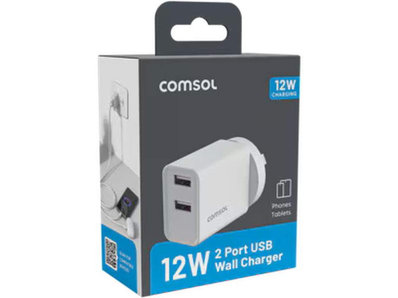 Comsol 12W Dual Port USB-A Wall Charger - AC12A2W