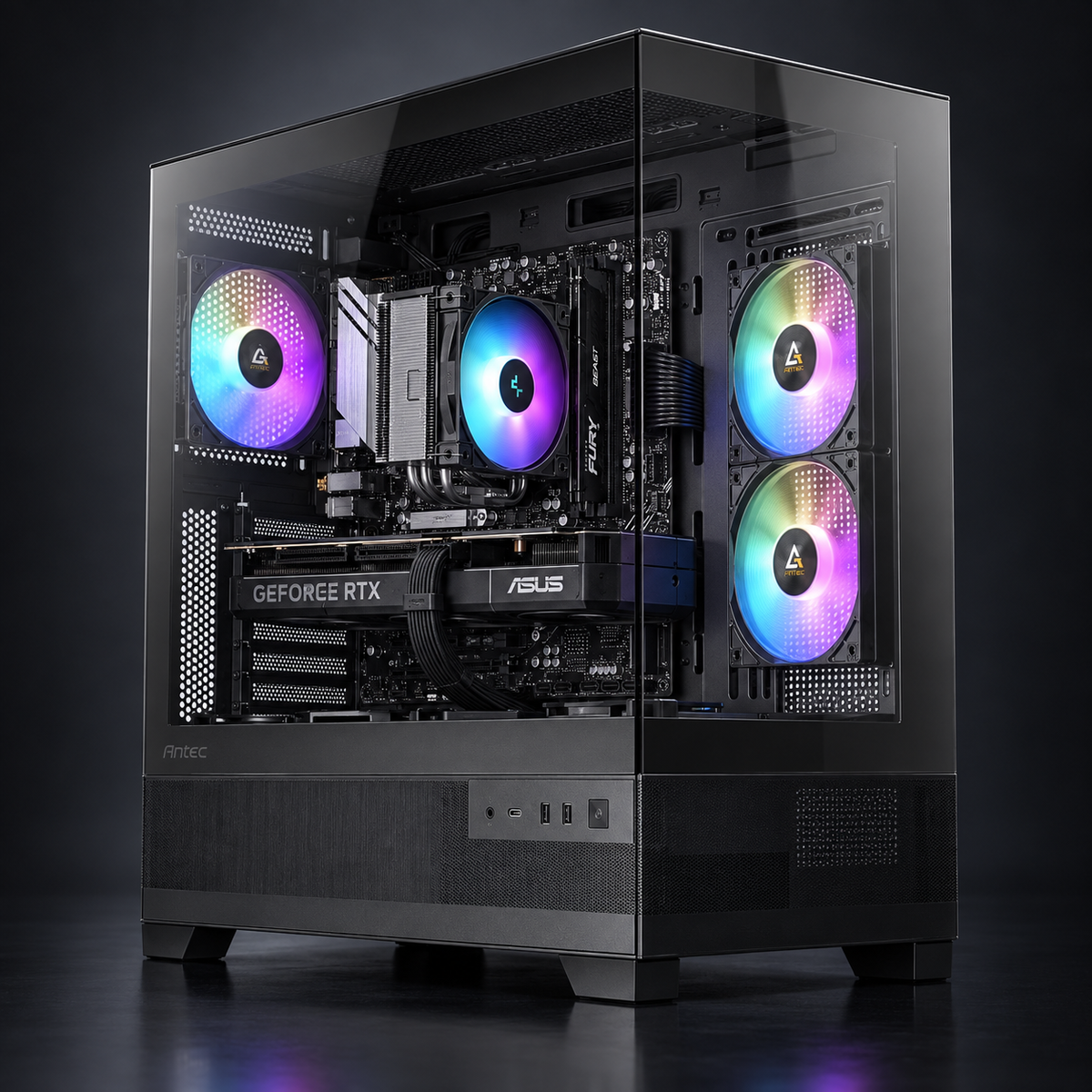 PCLAN ASUS Powered AMD gaming PC assembled in Antec CX700 ARGB Black