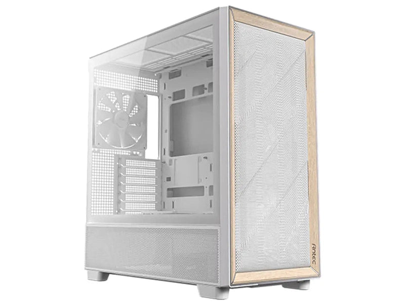 Antec Flux ATX, White Premium Birch Trim, 5x white PWM Performance Fans. Ultra Cooling Design, PWM ARGB Controller w/ MB Sync, Mid Tower Case