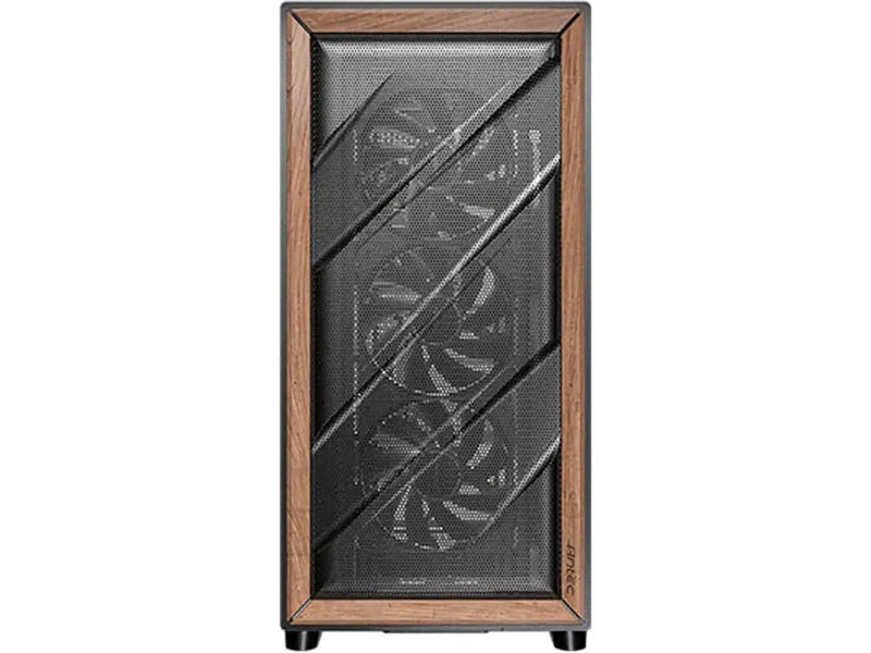 Antec Flux ATX, Black Premium Walnut Trim, 5x Black PWM Performance Fans. Ultra Cooling Design, ARGB Controller, Mid Tower Case