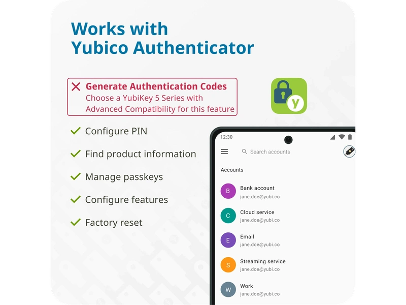 Yubico Yubikey C NFC V5.8 USB-C Security Key – FIDO2, 2FA/MFA - 5060408465301