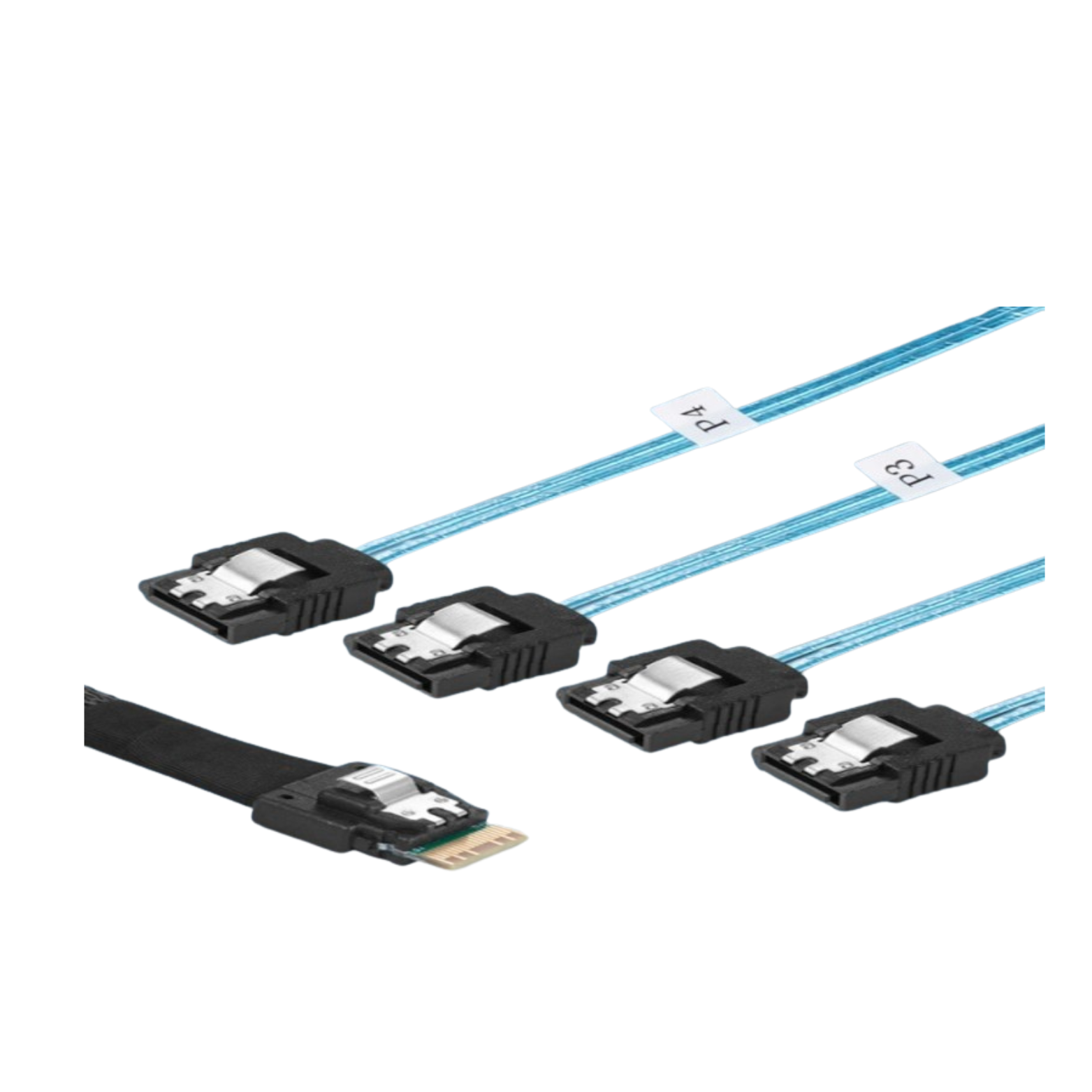 1M 24G Slim Line SAS 4.0 SFF-8654 4i 38pin to 4 x SATA Cable