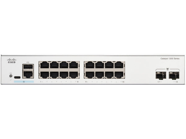 Cisco Catalyst 1200, 16-Port Managed Switch with 16 Gigabit Ethernet and 2 SFP Ports