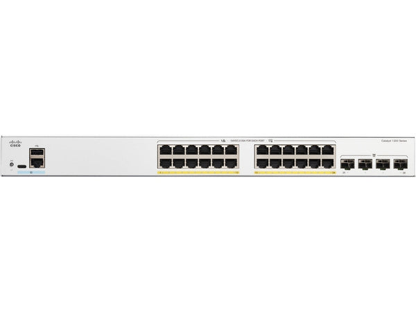 Cisco Catalyst 1200, 24-Port Managed Switch with 24 Gigabit Ethernet PoE+ with 375W Power Budget and 4 SFP Ports