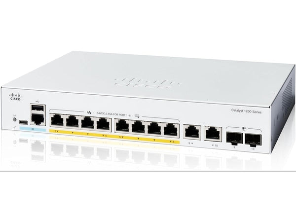 Cisco Catalyst 1200, 8-Port Managed Switch with 8 Gigabit Ethernet and 2 Gigabit Copper/ SFP Combo Ports