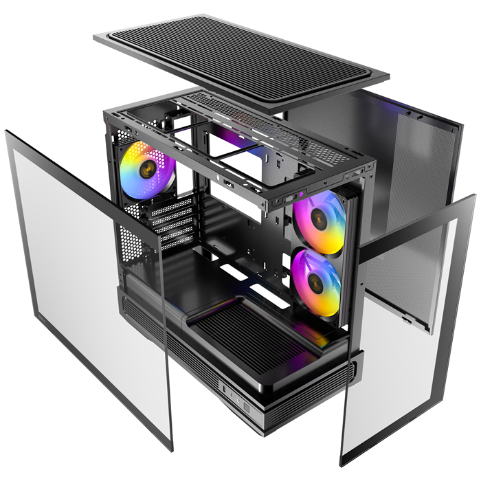 Antec C2M ARGB Compact Micro ATX Case, 4mm Tempered Glass Side Panel, NO PSU, 5 slots, 415mm GPU, 165mm CPU, 240mm ARGB fan, USB-C 10Gbps