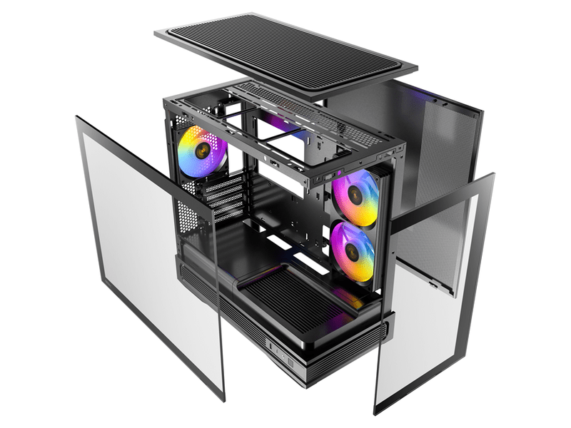 Antec C2M ARGB Compact Micro ATX Case, 4mm Tempered Glass Side Panel, NO PSU, 5 slots, 415mm GPU, 165mm CPU, 240mm ARGB fan, USB-C 10Gbps