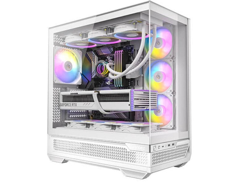 Antec C7-ARGB ATX,E-ATX Panoramic 270 View, USB-C, 4x ARGB PWM Fans. Side Radiator. RTX 5090, 9700x Back Connect MBs, Flip Door, White Case