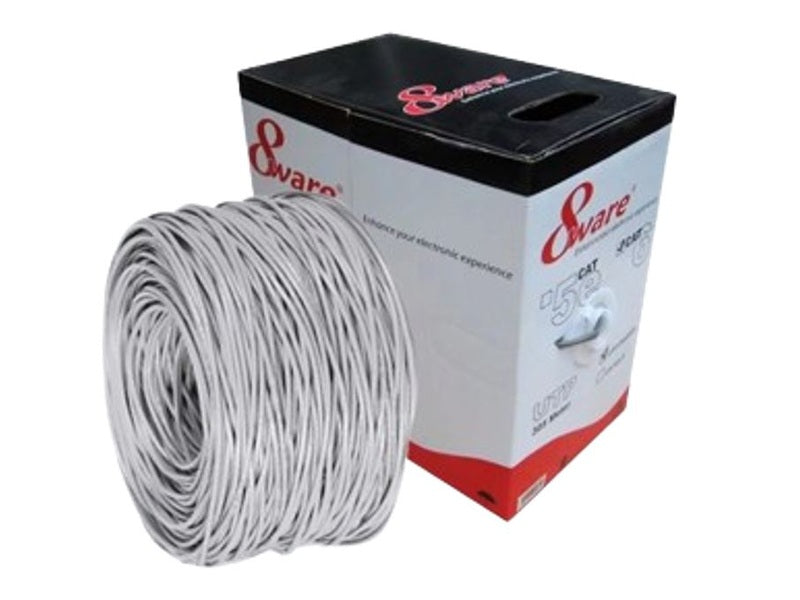 8Ware Cat5E 100m Solid Copper Cable Roll on Box with Dispenser 24AWG 10/100 8-core Oxygen-free Copper 4 Pairs Unshielded White