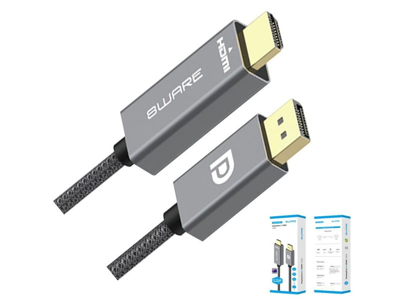 8ware 2m DisplayPort DP to HDMI 1.4v Male to Male Adapter Converter Cable Retail Pack 1080P Nylon Braide for Video Card PC Notebook to Monitor Project