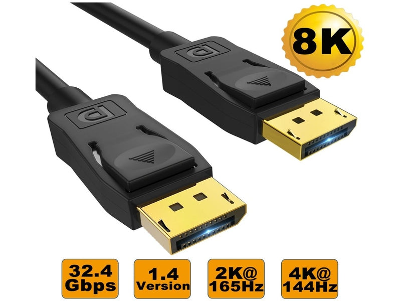 8Ware 3m Ultra 8K DisplayPort DP1.4 Cable - Male to Male Gold Plated 7680x4320 8K@60Hz 4K@144Hz 32.4Gbps UHD QHD FHD HDP HDCP HDTV HDR 28AWG