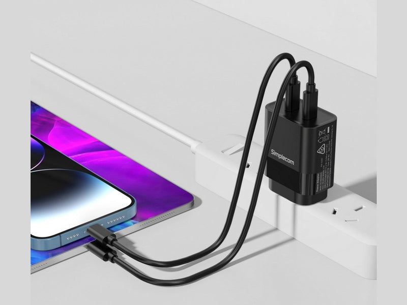 Simplecom CU221 Dual USB-C Fast Wall Charger PD 20W for Phone Tablet