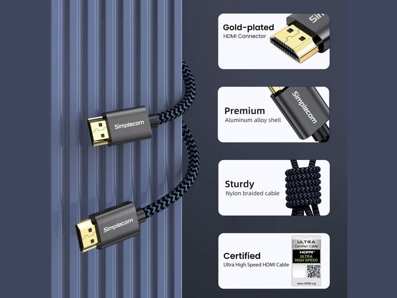 Simplecom SBT002 Ultra High Speed HDMI 2.1 Cable Nylon Braided 48Gbps 8K@60Hz