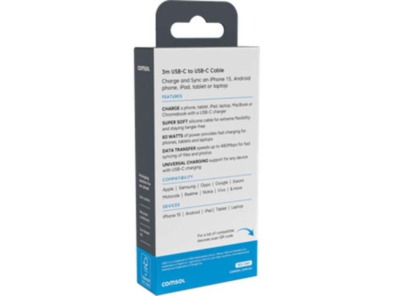 3m USB-C to USB-C Silicone Cable Black - CCSS30BK