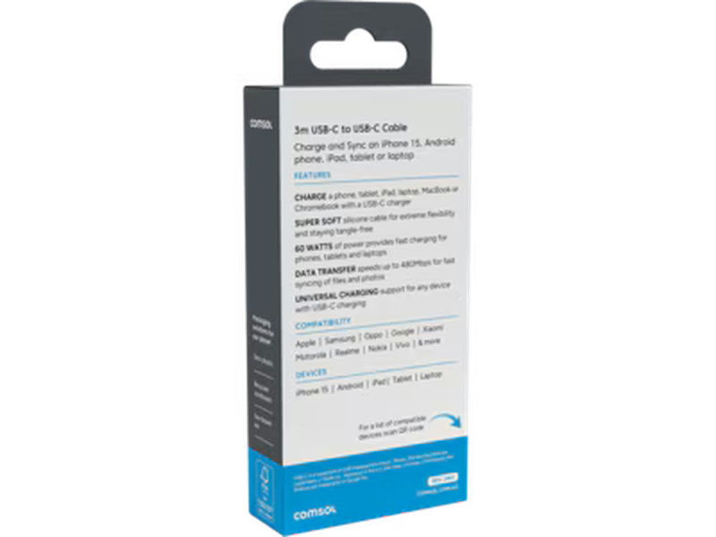 3m USB-C to USB-C Silicone Cable White - CCSS30WH