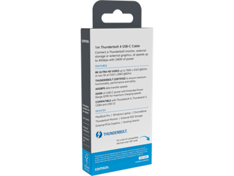 Comsol 1m Intel Certified Thunderbolt 4 240W USB-C to USB-C Cable - CCTB401