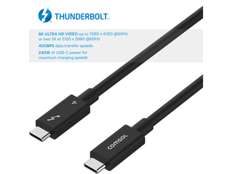 Comsol 1m Intel Certified Thunderbolt 4 240W USB-C to USB-C Cable - CCTB401